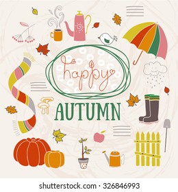 Lovely card with  autumn subjects. Vector Illustration eps10.