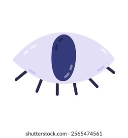 Lovely cartoon all seeing eye as symbol of esoteric, future divination, fortune teller. Cute hand drawn wide open eye ball for vision, discovery secrets, hidden. Mystic and spooky clipart isolated.