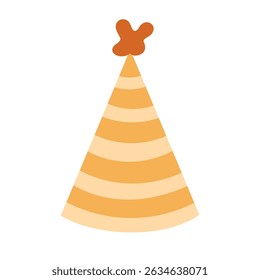 Bonito desenho animado festa de aniversário chapéu com abstrato blob acima e horizontal listras largas. Cone de festa listrado para carnaval, aniversário, surpresa. Boné de Natal plano simples isolado no fundo branco.