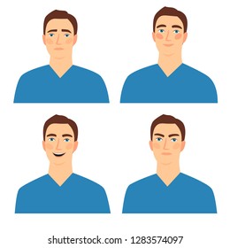 Lovely cartoon boy portrait. Set of different emotions. Vector illustration for your design.