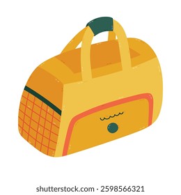 Lovely cartoon closed gym bag for training tools. Trendy hand drawn travel or textile sport bag with handle and side mesh pocket. Fitness package, duffle bag for sportswear isolated on white.