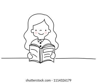 lovely cartoon The girl is reading a book vector illustration.