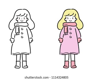 lovely cartoon Girl wearing winter vector illustration.