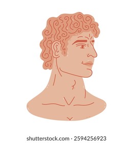 Lovely cartoon Greek sculpture of David of Michelangelo. Hand drawn antique bust of young man in profile. Ancient classical head statue from marble with outline. Trendy clipart of Roman heritage.