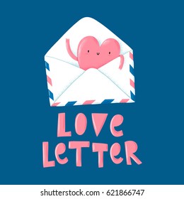 Lovely cartoon heart character from post letter, vector illustration 