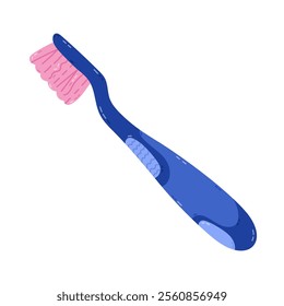 Lovely cartoon manual toothbrush for teeth treatment and cavity hygiene. Cute hand drawn brush for dental care and protection from caries. Stomatology and healthcare clipart isolated on background