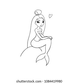 Lovely cartoon mermaid. Siren. Sea theme. vector illustration on a white background.