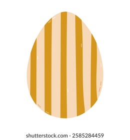 Lovely cartoon painted egg with simple vertical stripes pattern for Easter egg hunt. Colorful hand drawn clipart for religious springtime holiday. Flat doodle isolated on white for postcard, media.