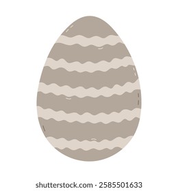 Lovely cartoon painted egg with wavy horizontal stripes decoration for Easter egg hunt. Trendy hand drawn clipart for celebrating religious spring event. Flat doodle isolated on white background.