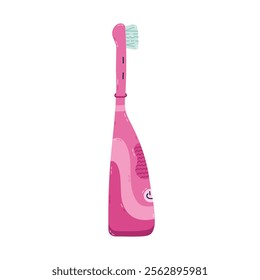 Lovely cartoon pink electric toothbrush with removable nozzle. Cute hand drawn brush for dental care for children and grownups. Dentistry and stomatology clipart isolated on white background.