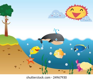 Lovely Cartoon Sea Life Background Stock Vector (Royalty Free) 24967930