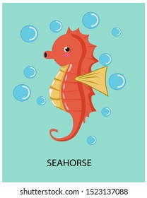 
Lovely cartoon seahorse on a blue green background
