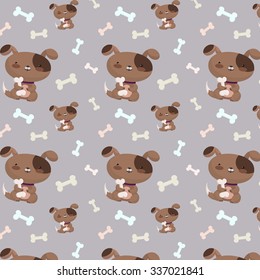 Lovely cartoon seamless pattern with puppy and bones.  Seamless pattern can be used for wallpapers