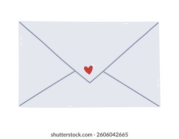 Lovely cartoon simple envelope with heart. Hand drawn paper letter as sign of email, post office, sending mail, correspondence isolated on white background. Minimalistic trendy envelope clipart.
