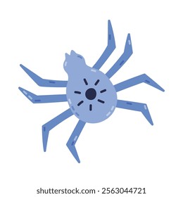 Lovely cartoon spider with sun symbol on top of it. Cute hand drawn spooky insect as sign of Halloween, witchcraft rituals and mystical pet. Simple enchanted and scary clipart isolated on white.