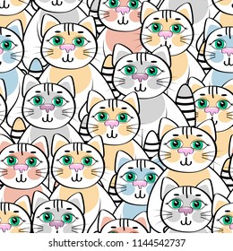 Lovely cat, Abstract seamless pattern .Vector illustration.