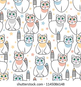 Lovely cat, Abstract seamless pattern .Vector illustration.