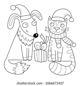 Lovely Cat Dog Illustration Coloring Page Stock Vector (Royalty Free ...