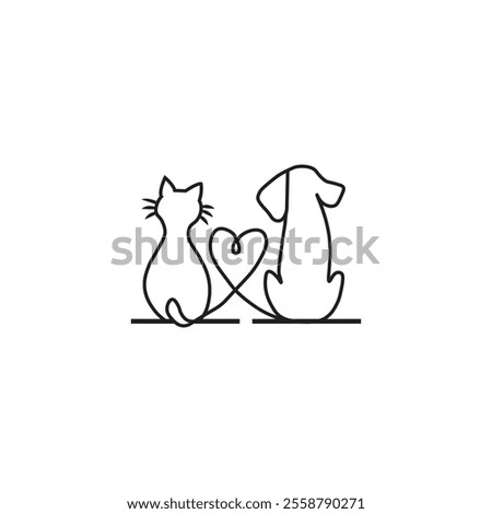 Lovely cat and dog thin line icons