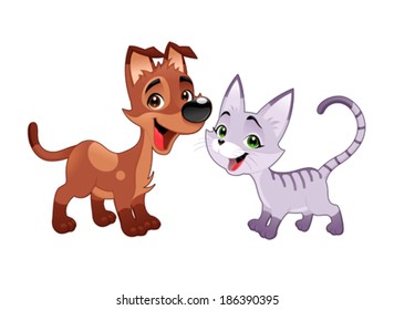 Lovely cat and dog. Vector isolated animals