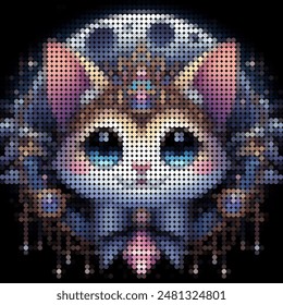 The lovely cat pattern vector appears bright gradient color on the black background.