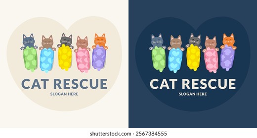 Lovely cat rescue logo. Vector illustration.