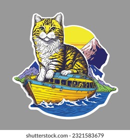 Lovely cat sticker with multi color and solid background