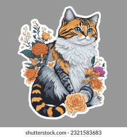 Lovely cat sticker with multi color and solid background
