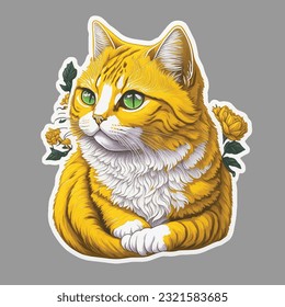 Lovely cat sticker with multi color and solid background
