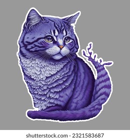 Lovely cat sticker with multi color and solid background