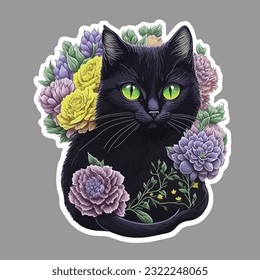 Lovely cat sticker with a multi color and solid background.
