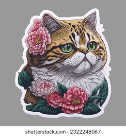 Lovely cat sticker with a multi color and solid background.