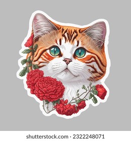 Lovely cat sticker with a multi color and solid background.