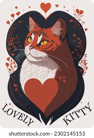 Lovely Cat vector matte illustration, kitty, love 