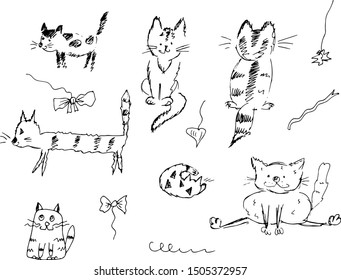 Lovely cats. Hand drawing. Vector illustration.