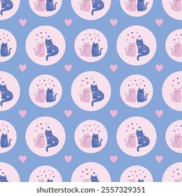 Lovely Cats Pattern with Valentine-Themed Elements