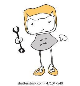 Lovely character with a tool on its hand