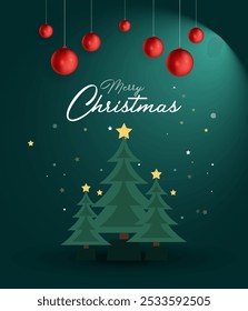 Lovely christmas background with realistic design Beautiful christmas balls snowflakes greeting background Christmas lettering with realistic elements