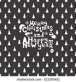 Lovely Christmas and New Year concept seamless pattern for winter holidays ornaments.Stylish winter natural background in vector.Black and white