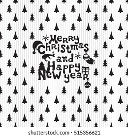Lovely Christmas and New Year concept seamless pattern for winter holidays ornaments.Stylish winter natural background in vector.Black and white
