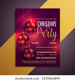 lovely christmas party flyer with balls and beautiful glows