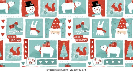 Lovely christmas seamless pattern, cute characters and decoration, great for wrapping paper, textiles, banners, wallpapers - vector design