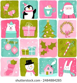 Lovely christmas seamless pattern, cute characters and decoration, great for wrapping paper, textiles, banners, wallpapers - vector design