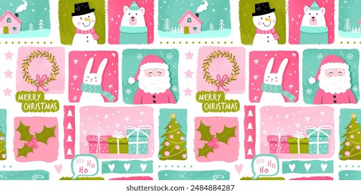 Lovely christmas seamless pattern, cute characters and decoration, great for wrapping paper, textiles, banners, wallpapers - vector design