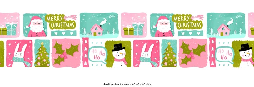 Lovely christmas seamless pattern, cute characters and decoration, great for wrapping paper, textiles, banners, wallpapers - vector design