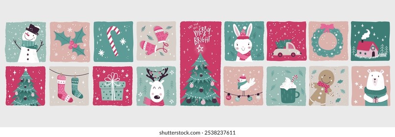 Lovely christmas seamless pattern, cute characters and decoration, great for wrapping paper, textiles, banners, wallpapers - vector design