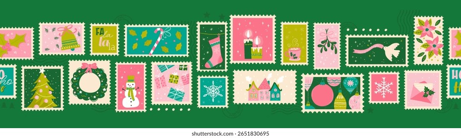 Lovely christmas seamless pattern, cute hand drawn elements and decoration, great for wrapping paper, textiles, banners, wallpapers - vector design