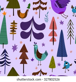 Lovely Christmas seamless pattern with X-mas trees for winter holidays ornaments in bright colors. Stylish New Year and Christmas background in vector