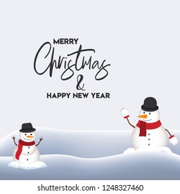 Lovely christmas Snowman and Santa Clause background with flat design