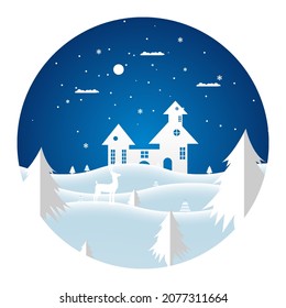 Lovely christmas tree with paper style with dear santa house and snowflakes with shows